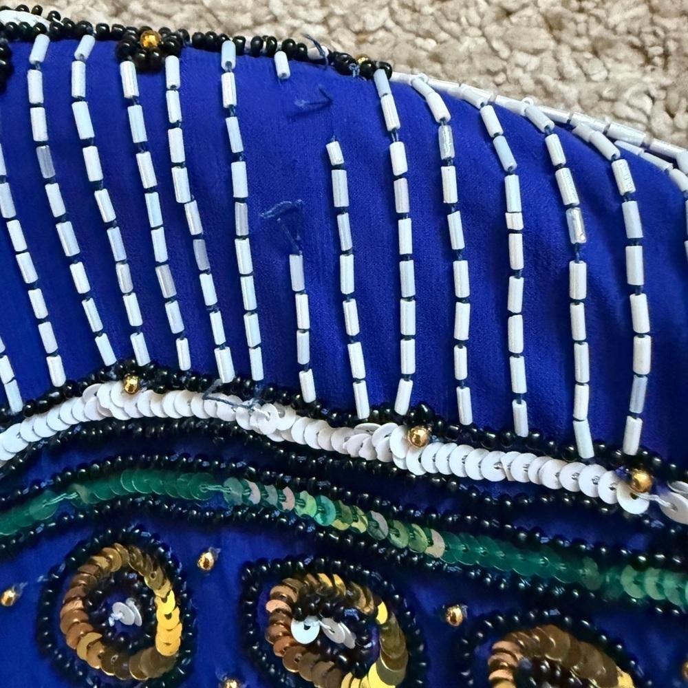 Niteline by Della Roufogali Silk Blue and Black Beaded Womens Jacket- Large - Picture 9 of 11